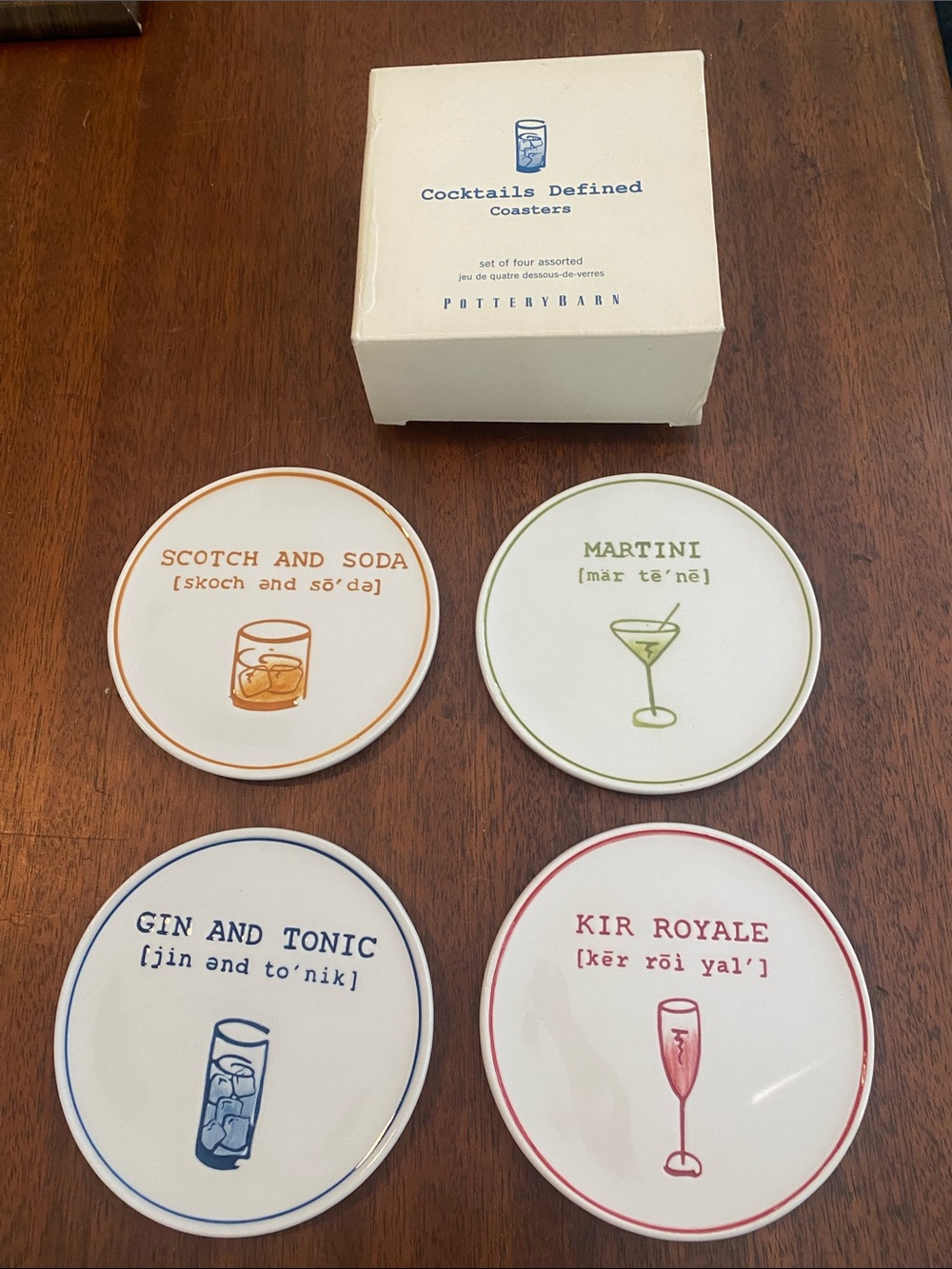 Pottery Barn Cocktails Defined Coasters Set of Four with Box